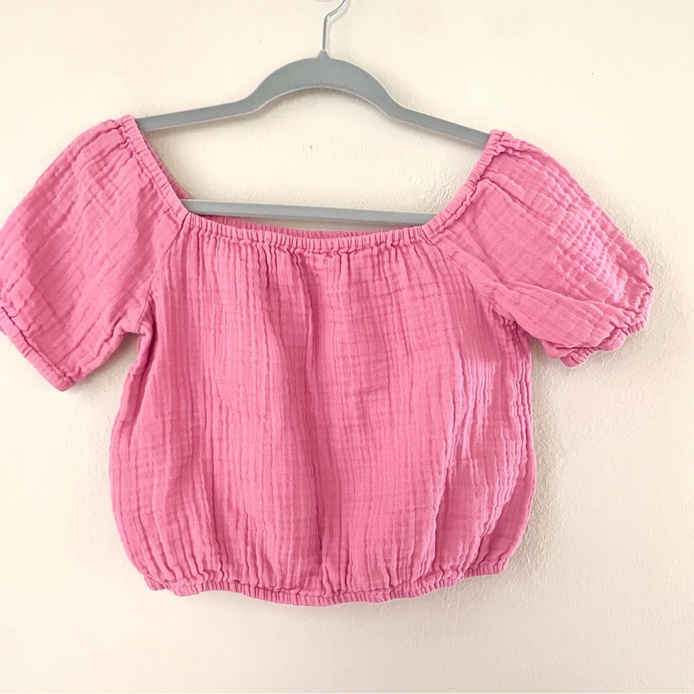 Double Weave Cotton Puff Sleeve Cropped Summer Top Girl’s Size L 10/12